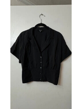Madewell Drapey Banded Bottom Button Down Top Black Size Medium